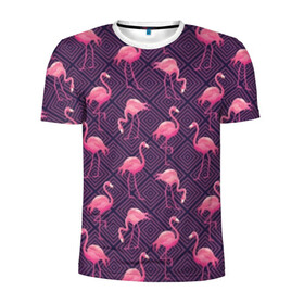 Мужская футболка 3D спортивная с принтом Фламинго в Санкт-Петербурге, 100% полиэстер с улучшенными характеристиками | приталенный силуэт, круглая горловина, широкие плечи, сужается к линии бедра | Тематика изображения на принте: abstraction | beak | bird | fauna | feathers | flamingo | flora | geometry | happiness | nature | pink | purple | tropical | tropics | абстракция | геометрия | клюв | перья | природа | птица | розовый | счастье | тропики | тропический | фауна | фиолетовый