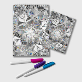 Блокнот с принтом Бриллиантовый блеск в Санкт-Петербурге, 100% бумага | 48 листов, плотность листов — 60 г/м2, плотность картонной обложки — 250 г/м2. Листы скреплены удобной пружинной спиралью. Цвет линий — светло-серый
 | Тематика изображения на принте: cut | diamond | gem | glitter | jewel | kaleidoscope | luxury | shine | sparkle | white | алмаз | белый | блеск | бриллиант | диамант | драгоценность | драгоценный камень | калейдоскоп | люкс | огранка | роскошь | сверкать | сияние