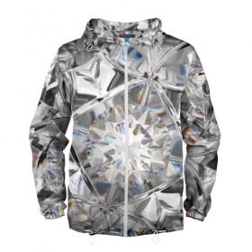 Мужская ветровка 3D с принтом Бриллиантовый блеск в Санкт-Петербурге, 100% полиэстер | подол и капюшон оформлены резинкой с фиксаторами, два кармана без застежек по бокам, один потайной карман на груди | cut | diamond | gem | glitter | jewel | kaleidoscope | luxury | shine | sparkle | white | алмаз | белый | блеск | бриллиант | диамант | драгоценность | драгоценный камень | калейдоскоп | люкс | огранка | роскошь | сверкать | сияние