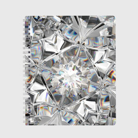 Тетрадь с принтом Бриллиантовый блеск в Санкт-Петербурге, 100% бумага | 48 листов, плотность листов — 60 г/м2, плотность картонной обложки — 250 г/м2. Листы скреплены сбоку удобной пружинной спиралью. Уголки страниц и обложки скругленные. Цвет линий — светло-серый
 | Тематика изображения на принте: cut | diamond | gem | glitter | jewel | kaleidoscope | luxury | shine | sparkle | white | алмаз | белый | блеск | бриллиант | диамант | драгоценность | драгоценный камень | калейдоскоп | люкс | огранка | роскошь | сверкать | сияние