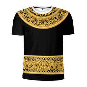 Мужская футболка 3D спортивная с принтом Золотой орнамент в Санкт-Петербурге, 100% полиэстер с улучшенными характеристиками | приталенный силуэт, круглая горловина, широкие плечи, сужается к линии бедра | Тематика изображения на принте: black | circle | curlicues | decor | glitter | gold | gold ornament | lux | luxury | monograms | pattern | yellow | блеск | вензеля | декор | желтый | завитушки | золото | золотой орнамент | круг | люкс | роскошь | узор | черный