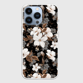 Чехол для iPhone 13 Pro с принтом Белые цветы в Санкт-Петербурге,  |  | black | bud | cute | flora | flowers | golden | leaves | plant | romance | spring | tenderness | white | yellow | белый | бутон | весна | желтый | золотой | листья | мило | нежность | растение | романтика | флора | цветы | черный