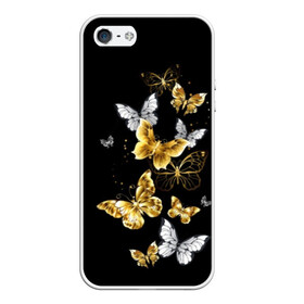 Чехол для iPhone 5/5S матовый с принтом Золотые бабочки в Санкт-Петербурге, Силикон | Область печати: задняя сторона чехла, без боковых панелей | airy | black | butterfly | cool | cute | flight | flit | gold | insect | magical | white | wings | yellow | бабочка | белый | воздушный | волшебный | желтый | золото | крылья | милый | насекомое | полёт | порхать | прикольный | черный