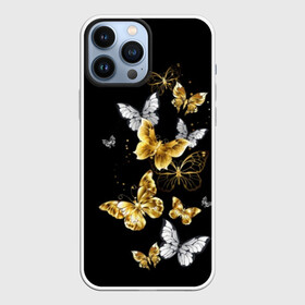 Чехол для iPhone 13 Pro Max с принтом Золотые бабочки в Санкт-Петербурге,  |  | airy | black | butterfly | cool | cute | flight | flit | gold | insect | magical | white | wings | yellow | бабочка | белый | воздушный | волшебный | желтый | золото | крылья | милый | насекомое | полёт | порхать | прикольный | черный