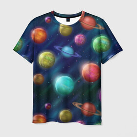 Мужская футболка 3D с принтом Планеты в Санкт-Петербурге, 100% полиэфир | прямой крой, круглый вырез горловины, длина до линии бедер | nasa | вселенная | галактика | звезды | космос | наса | планеты | сияние | скафандр
