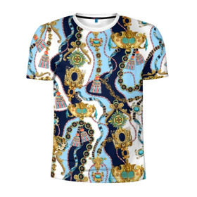 Мужская футболка 3D спортивная с принтом Барокко в Санкт-Петербурге, 100% полиэстер с улучшенными характеристиками | приталенный силуэт, круглая горловина, широкие плечи, сужается к линии бедра | Тематика изображения на принте: baroque | blue | chain | decoration | fringe | gold | ribbon | style | vintage | white | барокко | бахрома | белый | винтаж | золото | кисточка | лента | синий | стиль | украшения | цепочка