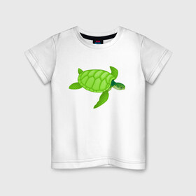 Детская футболка хлопок с принтом Черепаха. в Санкт-Петербурге, 100% хлопок | круглый вырез горловины, полуприлегающий силуэт, длина до линии бедер | Тематика изображения на принте: большая | живность | животные | зелёная | море | морская | природа | черепаха