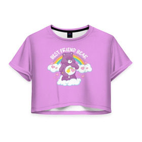Женская футболка Cropp-top с принтом Заботливые мишки в Санкт-Петербурге, 100% полиэстер | круглая горловина, длина футболки до линии талии, рукава с отворотами | best friend | rainbow | заботливые мишки | лучшие друзья | медведь | медвежонок | милота | мимими | миша | мишка | мишки радужные | мультик | радуга | сердечки