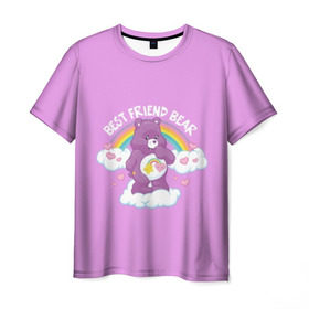 Мужская футболка 3D с принтом Заботливые мишки в Санкт-Петербурге, 100% полиэфир | прямой крой, круглый вырез горловины, длина до линии бедер | best friend | rainbow | заботливые мишки | лучшие друзья | медведь | медвежонок | милота | мимими | миша | мишка | мишки радужные | мультик | радуга | сердечки