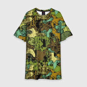 Детское платье 3D с принтом Камуфляж в Санкт-Петербурге, 100% полиэстер | прямой силуэт, чуть расширенный к низу. Круглая горловина, на рукавах — воланы | abstraction | army | art | background | blue | camouflage | clothing | color | green | marsh | pattern | snake | stencil | uniform | абстракция | армия | арт | болотный | зеленый | змея | камуфляж | одежда | трафарет | узор | униформа | фон | цв