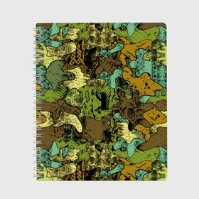 Тетрадь с принтом Камуфляж в Санкт-Петербурге, 100% бумага | 48 листов, плотность листов — 60 г/м2, плотность картонной обложки — 250 г/м2. Листы скреплены сбоку удобной пружинной спиралью. Уголки страниц и обложки скругленные. Цвет линий — светло-серый
 | abstraction | army | art | background | blue | camouflage | clothing | color | green | marsh | pattern | snake | stencil | uniform | абстракция | армия | арт | болотный | зеленый | змея | камуфляж | одежда | трафарет | узор | униформа | фон | цв