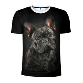 Мужская футболка 3D спортивная с принтом Французский бульдог в Санкт-Петербурге, 100% полиэстер с улучшенными характеристиками | приталенный силуэт, круглая горловина, широкие плечи, сужается к линии бедра | animal | background | beast | black | breed | bulldog | cool | cute | dog | ears | french | jaw | look | muzzle | portrait | wool | бульдог | взгляд | животное | зверь | милый | пёс | порода | портрет | прикольно | псина | собака | уши | фон | фра