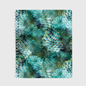 Тетрадь с принтом Чешуя русалки в Санкт-Петербурге, 100% бумага | 48 листов, плотность листов — 60 г/м2, плотность картонной обложки — 250 г/м2. Листы скреплены сбоку удобной пружинной спиралью. Уголки страниц и обложки скругленные. Цвет линий — светло-серый
 | Тематика изображения на принте: blue | color | fish | gray | green | mermaid | neyad | pattern | scales | sea | siren | skin | turquoise | wallpaper | water | бирюзовый | вода | зеленый | кожа | море | неяда | обои | паттерн | русалка | рыба | серый | сирена | цвет | чешуя