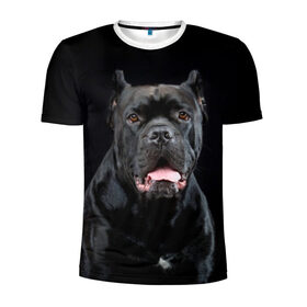 Мужская футболка 3D спортивная с принтом Черный кан - корсо в Санкт-Петербурге, 100% полиэстер с улучшенными характеристиками | приталенный силуэт, круглая горловина, широкие плечи, сужается к линии бедра | animal | background | beast | black | breed | can   corso | cool | cute | dog | ears | fangs | jaw | look | muzzle | portrait | tongue | wool | взгляд | животное | зверь | кан   корсо | клыки | милый | пёс | порода | портрет | прикольно | псина | 
