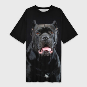 Платье-футболка 3D с принтом Черный кан   корсо в Санкт-Петербурге,  |  | animal | background | beast | black | breed | can   corso | cool | cute | dog | ears | fangs | jaw | look | muzzle | portrait | tongue | wool | взгляд | животное | зверь | кан   корсо | клыки | милый | пёс | порода | портрет | прикольно | псина | 