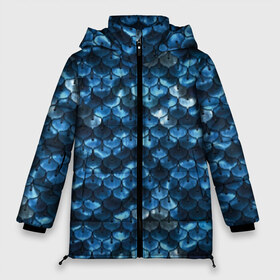 Женская зимняя куртка 3D с принтом Синяя чешуя в Санкт-Петербурге, верх — 100% полиэстер; подкладка — 100% полиэстер; утеплитель — 100% полиэстер | длина ниже бедра, силуэт Оверсайз. Есть воротник-стойка, отстегивающийся капюшон и ветрозащитная планка. 

Боковые карманы с листочкой на кнопках и внутренний карман на молнии | blue | color | fish | gray | mermaid | neyad | pattern | scales | sea | shiny | siren | skin | turquoise | wallpaper | water | бирюзовый | блестящий | вода | кожа | море | неяда | обои | паттерн | русалка | рыба | серый | синий | сирена | цвет |