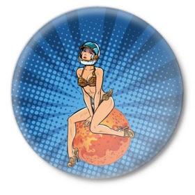 Значок с принтом Пин - ап девушка ретро в Санкт-Петербурге,  металл | круглая форма, металлическая застежка в виде булавки | 