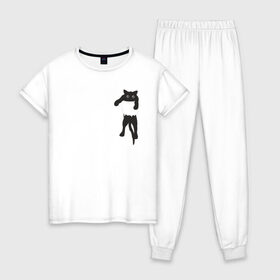 Женская пижама хлопок с принтом Кися в кармане в Санкт-Петербурге, 100% хлопок | брюки и футболка прямого кроя, без карманов, на брюках мягкая резинка на поясе и по низу штанин | cat | арт | животные | карман | кися | кот | кот в кармане | котенок | коты | кошка