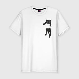 Мужская футболка хлопок Slim с принтом Кися в кармане в Санкт-Петербурге, 92% хлопок, 8% лайкра | приталенный силуэт, круглый вырез ворота, длина до линии бедра, короткий рукав | Тематика изображения на принте: cat | арт | животные | карман | кися | кот | кот в кармане | котенок | коты | кошка