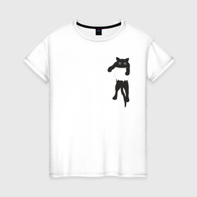 Женская футболка хлопок с принтом Кися в кармане в Санкт-Петербурге, 100% хлопок | прямой крой, круглый вырез горловины, длина до линии бедер, слегка спущенное плечо | Тематика изображения на принте: cat | арт | животные | карман | кися | кот | кот в кармане | котенок | коты | кошка