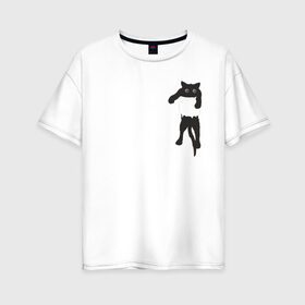 Женская футболка хлопок Oversize с принтом Кися в кармане в Санкт-Петербурге, 100% хлопок | свободный крой, круглый ворот, спущенный рукав, длина до линии бедер
 | cat | арт | животные | карман | кися | кот | кот в кармане | котенок | коты | кошка