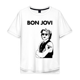 Мужская футболка хлопок Oversize с принтом Bon Jovi в Санкт-Петербурге, 100% хлопок | свободный крой, круглый ворот, “спинка” длиннее передней части | bon jovi | альбом | арена | бон | бон джови | глэм | группа | джови | джон | метал | музыка | надпись | песни | поп | попрок | рок | рокер | смайл | солист | софт | стена | хард | хеви | хевиметал