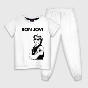 Детская пижама хлопок с принтом Bon Jovi в Санкт-Петербурге, 100% хлопок |  брюки и футболка прямого кроя, без карманов, на брюках мягкая резинка на поясе и по низу штанин
 | bon jovi | альбом | арена | бон | бон джови | глэм | группа | джови | джон | метал | музыка | надпись | песни | поп | попрок | рок | рокер | смайл | солист | софт | стена | хард | хеви | хевиметал