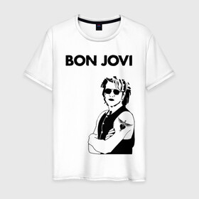 Мужская футболка хлопок с принтом Bon Jovi в Санкт-Петербурге, 100% хлопок | прямой крой, круглый вырез горловины, длина до линии бедер, слегка спущенное плечо. | bon jovi | альбом | арена | бон | бон джови | глэм | группа | джови | джон | метал | музыка | надпись | песни | поп | попрок | рок | рокер | смайл | солист | софт | стена | хард | хеви | хевиметал