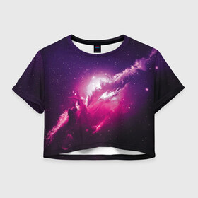 Женская футболка Cropp-top с принтом Галактика в Санкт-Петербурге, 100% полиэстер | круглая горловина, длина футболки до линии талии, рукава с отворотами | astronomy | cosmos | galaxy | nebula | stars | universe | астрономия | вселенная | галактика | звезды | космос | небьюла | цветная