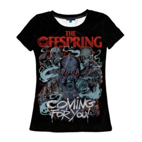 Женская футболка 3D с принтом Offspring в Санкт-Петербурге, 100% полиэфир ( синтетическое хлопкоподобное полотно) | прямой крой, круглый вырез горловины, длина до линии бедер | offspring | ofspring | punk | rock | the offspring | группы | музыка | офспринг | оффспринг | панк | рок