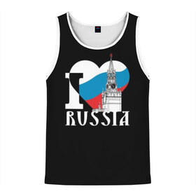 Мужская майка 3D с принтом Я люблю Россию в Санкт-Петербурге, 100% полиэстер | круглая горловина, приталенный силуэт, длина до линии бедра. Пройма и горловина окантованы тонкой бейкой | black | blue | clock | flag | heart | homeland | kremlin | moscow | patriot | patriotism | red | red square | russia | slogan | text | tower | white | башня | белый | красная площадь | красный | кремль | лозунг | москва | патриот | патриотизм | родина | р