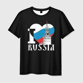 Мужская футболка 3D с принтом Я люблю Россию в Санкт-Петербурге, 100% полиэфир | прямой крой, круглый вырез горловины, длина до линии бедер | Тематика изображения на принте: black | blue | clock | flag | heart | homeland | kremlin | moscow | patriot | patriotism | red | red square | russia | slogan | text | tower | white | башня | белый | красная площадь | красный | кремль | лозунг | москва | патриот | патриотизм | родина | р