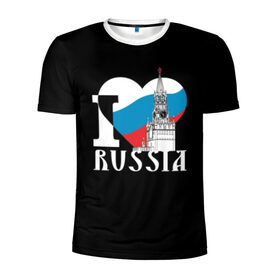 Мужская футболка 3D спортивная с принтом Я люблю Россию в Санкт-Петербурге, 100% полиэстер с улучшенными характеристиками | приталенный силуэт, круглая горловина, широкие плечи, сужается к линии бедра | Тематика изображения на принте: black | blue | clock | flag | heart | homeland | kremlin | moscow | patriot | patriotism | red | red square | russia | slogan | text | tower | white | башня | белый | красная площадь | красный | кремль | лозунг | москва | патриот | патриотизм | родина | р