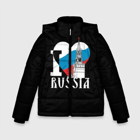 Зимняя куртка для мальчиков 3D с принтом Я люблю Россию в Санкт-Петербурге, ткань верха — 100% полиэстер; подклад — 100% полиэстер, утеплитель — 100% полиэстер | длина ниже бедра, удлиненная спинка, воротник стойка и отстегивающийся капюшон. Есть боковые карманы с листочкой на кнопках, утяжки по низу изделия и внутренний карман на молнии. 

Предусмотрены светоотражающий принт на спинке, радужный светоотражающий элемент на пуллере молнии и на резинке для утяжки | Тематика изображения на принте: black | blue | clock | flag | heart | homeland | kremlin | moscow | patriot | patriotism | red | red square | russia | slogan | text | tower | white | башня | белый | красная площадь | красный | кремль | лозунг | москва | патриот | патриотизм | родина | р