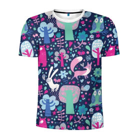 Мужская футболка 3D спортивная с принтом Лесные животные в Санкт-Петербурге, 100% полиэстер с улучшенными характеристиками | приталенный силуэт, круглая горловина, широкие плечи, сужается к линии бедра | Тематика изображения на принте: animal | bear | blue | cool | cute | flowers | forest | fox | green | hare | owl | pink | plant | snail | tree | white | wild | белый | дерево | дикое | животное | заяц | зеленый | лес | лесной | лиса | медведь | мило | прикольно | растение | ро