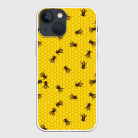 Чехол для iPhone 13 mini с принтом Пчелы в сотах в Санкт-Петербурге,  |  | bee | beehive | brown | bug | honey | honeycomb | insect | toiler | yellow | букашка | желтый | коричневый | мёд | насекомое | пчела | соты | труженик | улей