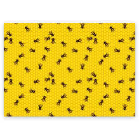 Поздравительная открытка с принтом Пчелы в сотах в Санкт-Петербурге, 100% бумага | плотность бумаги 280 г/м2, матовая, на обратной стороне линовка и место для марки
 | bee | beehive | brown | bug | honey | honeycomb | insect | toiler | yellow | букашка | желтый | коричневый | мёд | насекомое | пчела | соты | труженик | улей