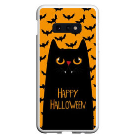 Чехол для Samsung S10E с принтом Happy Halloween в Санкт-Петербурге, Силикон | Область печати: задняя сторона чехла, без боковых панелей | autumn | bat | black | cat | eyes | fangs | halloween | holiday | horror | horrors | mouse | yellow | глаза | желтый | жуть | клыки | кот | летучая | мышь | осень | праздник | ужасы | хэллоуин | черный