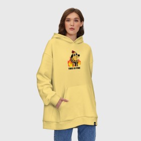 Худи SuperOversize хлопок с принтом This Is Fine в Санкт-Петербурге, 70% хлопок, 30% полиэстер, мягкий начес внутри | карман-кенгуру, эластичная резинка на манжетах и по нижней кромке, двухслойный капюшон
 | взгляд | все в порядке | мем | мемасик | надпись | неловкость | огонище | огонь | пес | пожар | порядок | собака | щенок | я в порядке