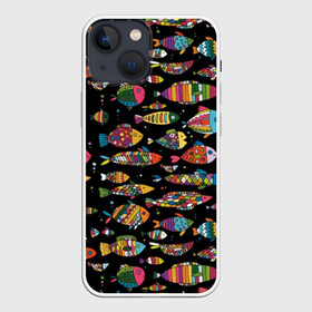 Чехол для iPhone 13 mini с принтом Разноцветные рыбы в Санкт-Петербурге,  |  | abstraction | art | bright | colorful | cool | fin | fish | funny | tail | water | абстракция | арт | вода | плавник | прикольно | разноцветный | рыба | смешно | хвост | яркий