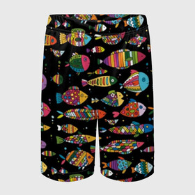 Детские спортивные шорты 3D с принтом Разноцветные рыбы в Санкт-Петербурге,  100% полиэстер
 | пояс оформлен широкой мягкой резинкой, ткань тянется
 | abstraction | art | bright | colorful | cool | fin | fish | funny | tail | water | абстракция | арт | вода | плавник | прикольно | разноцветный | рыба | смешно | хвост | яркий
