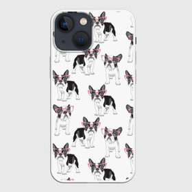 Чехол для iPhone 13 mini с принтом Французские бульдоги в очках в Санкт-Петербурге,  |  | black | breed | cool | cute | dog | french bulldog | pink | puppy | white | белый | мило | очки | пёс | порода | прикольный | псина | розовый | собака | французский бульдог | черный | щенок