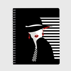 Тетрадь с принтом Fashion в Санкт-Петербурге, 100% бумага | 48 листов, плотность листов — 60 г/м2, плотность картонной обложки — 250 г/м2. Листы скреплены сбоку удобной пружинной спиралью. Уголки страниц и обложки скругленные. Цвет линий — светло-серый
 | abstraction | black | clothes | ear | face | fashion | girl | gray | hat | makeup | motto | red | slogan | stripes | style | tie | white | woman | young | абстракция | белый | галстук | девиз | девушка | женщина | красный | лицо | макияж | мода | молодая 