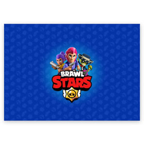 Поздравительная открытка с принтом BRAWL STARS в Санкт-Петербурге, 100% бумага | плотность бумаги 280 г/м2, матовая, на обратной стороне линовка и место для марки
 | Тематика изображения на принте: brawl | bull | colt | crow | el primo | game | games | leon | moba | online | penny | poco | shelly | spike | star | stars | wanted | брав | бравл | браво | звезда | звезды | игра | игры | лого | моба | онлайн | старс