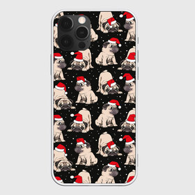 Чехол для iPhone 12 Pro Max с принтом Новогодние мопсы в Санкт-Петербурге, Силикон |  | black | christmas | cute | dog | funny | hat | new year | pug | puppy | red | snow | white | winter | белый | зима | красный | мило | мопс | новогодний | новый год | пёс | прикольно | рождество | снег | собака | собакен | чёрный | шапка | щенок