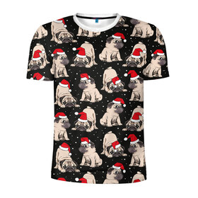 Мужская футболка 3D спортивная с принтом Новогодние мопсы в Санкт-Петербурге, 100% полиэстер с улучшенными характеристиками | приталенный силуэт, круглая горловина, широкие плечи, сужается к линии бедра | Тематика изображения на принте: black | christmas | cute | dog | funny | hat | new year | pug | puppy | red | snow | white | winter | белый | зима | красный | мило | мопс | новогодний | новый год | пёс | прикольно | рождество | снег | собака | собакен | чёрный | шапка | щенок