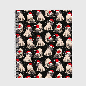 Тетрадь с принтом Новогодние мопсы в Санкт-Петербурге, 100% бумага | 48 листов, плотность листов — 60 г/м2, плотность картонной обложки — 250 г/м2. Листы скреплены сбоку удобной пружинной спиралью. Уголки страниц и обложки скругленные. Цвет линий — светло-серый
 | black | christmas | cute | dog | funny | hat | new year | pug | puppy | red | snow | white | winter | белый | зима | красный | мило | мопс | новогодний | новый год | пёс | прикольно | рождество | снег | собака | собакен | чёрный | шапка | щенок