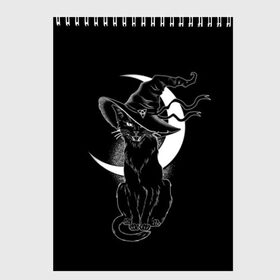 Скетчбук с принтом Кошка колдунья в Санкт-Петербурге, 100% бумага
 | 48 листов, плотность листов — 100 г/м2, плотность картонной обложки — 250 г/м2. Листы скреплены сверху удобной пружинной спиралью | black | cat | cl | crescent | fangs | halloween | hat | holiday | hunter | kitty | magic | month | moon | mystic | night | predator | white | witch | белый | ведьма | киса | клыки | когти | колдовство | кот | котэ | кошка | луна | магия | месяц | мистика 