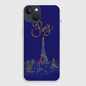 Чехол для iPhone 13 с принтом Париж в Санкт-Петербурге,  |  | blue | drawing | eiffel tower | france | paris | romance | yellow | желтый | париж | рисунок | романтика | синий | франция | эйфелева башня