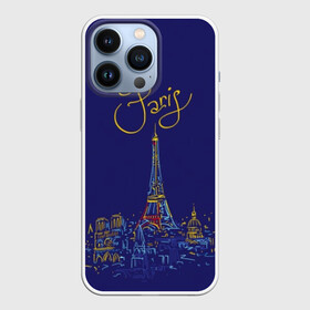 Чехол для iPhone 13 Pro с принтом Париж в Санкт-Петербурге,  |  | blue | drawing | eiffel tower | france | paris | romance | yellow | желтый | париж | рисунок | романтика | синий | франция | эйфелева башня